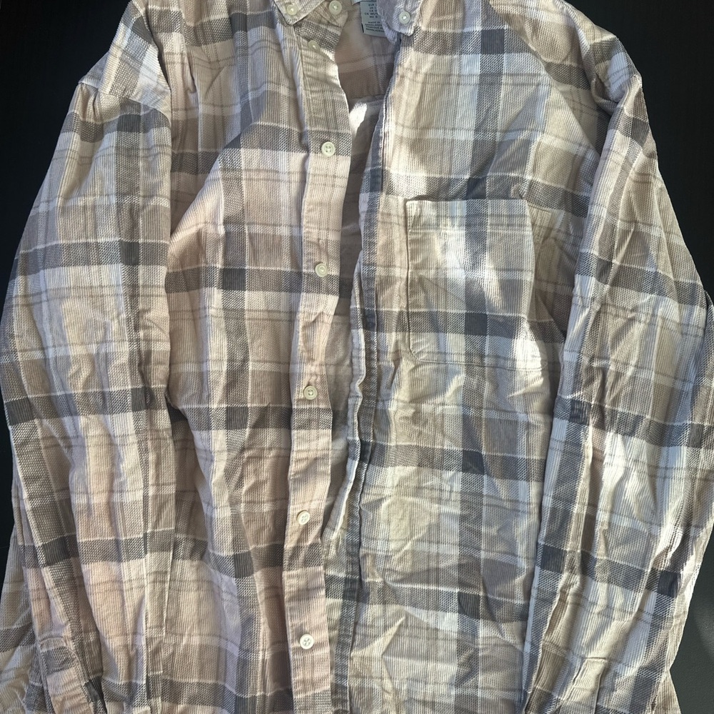 H&M Beige and Gray Plaid Shirt Jacket